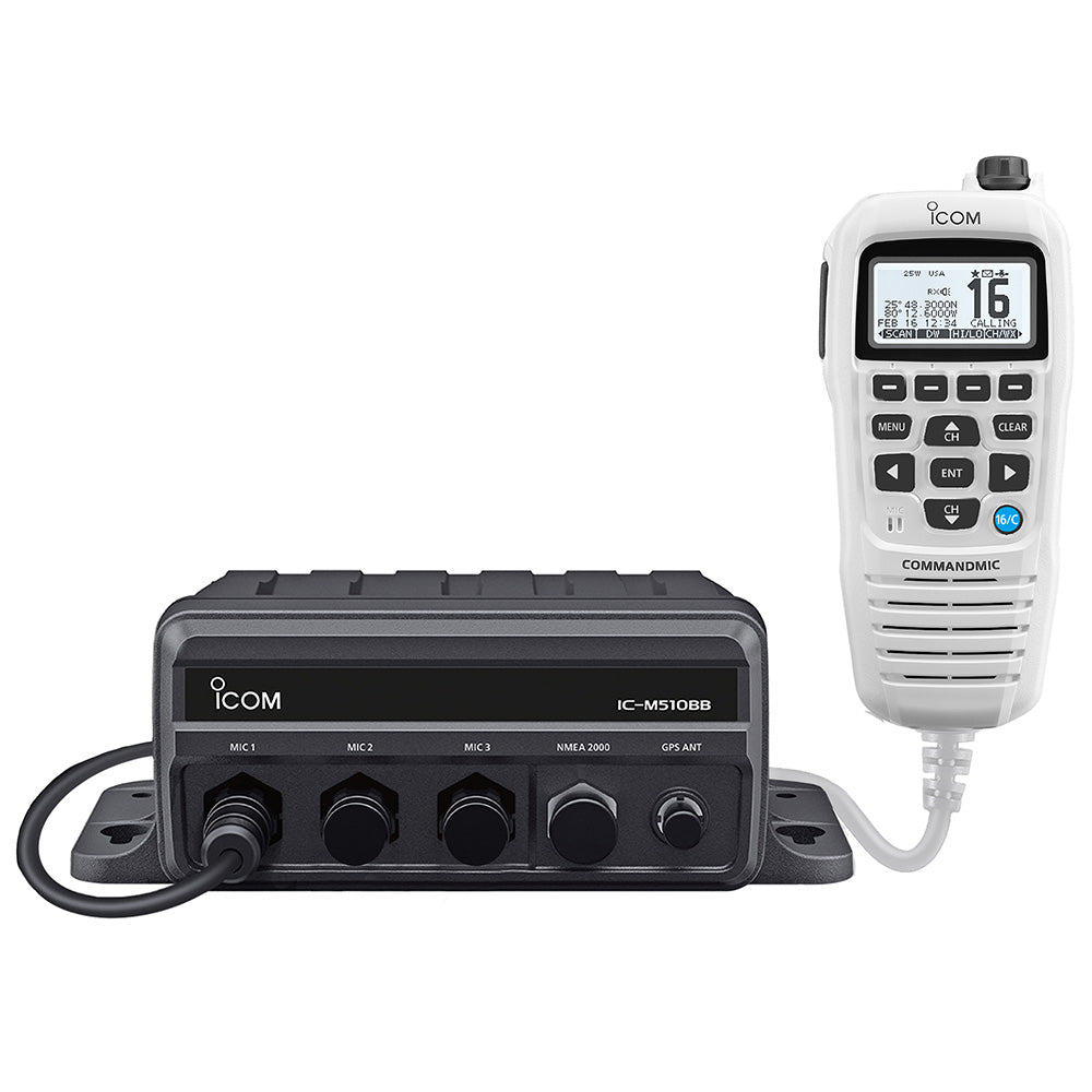 Icom M510BB GW 21 Black Box VHF wWhite Command Mic 3 Command Mic Ports M510BB GW 21