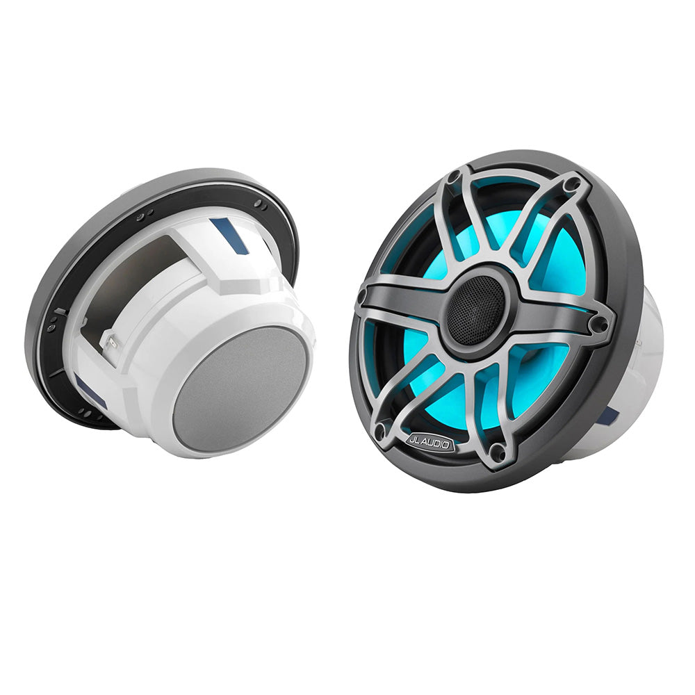 JL Audio M6 Series 77 Marine Coaxial Speakers wGrey Metallic Sport Grille Transflective LED Lighting M6770XSGmTii