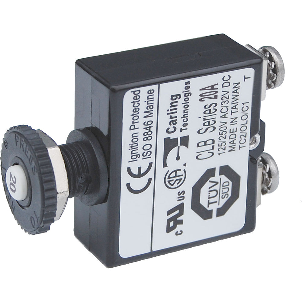 Blue Sea Push Button Reset Only Screw Terminal Circuit Breaker 20 Amps 2134