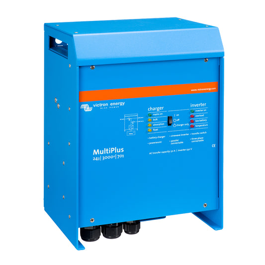 Victron Multiplus InverterCharger 24VDC 3000VA 120VAC w 70AMP Charger 50AMP Transfer Switch UL Approved PMP242301102