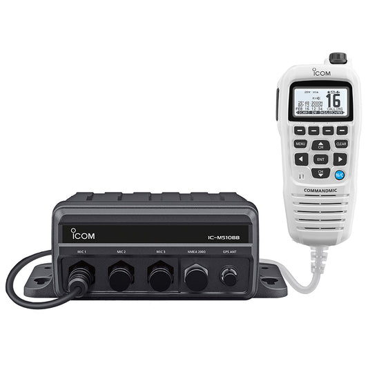 Icom M510BB GW 21 Black Box VHF wWhite Command Mic  3 Command Mic Ports M510BB GW 21