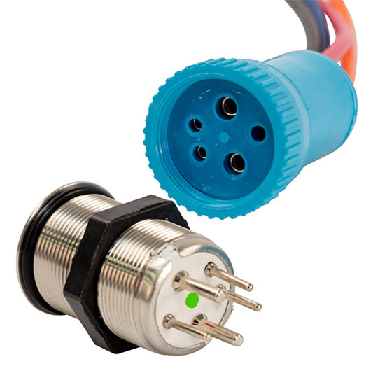 Bluewater 22mm Push Button Switch  OffOn Momentary Contact  BlueRed LED  1 Lead 905921131