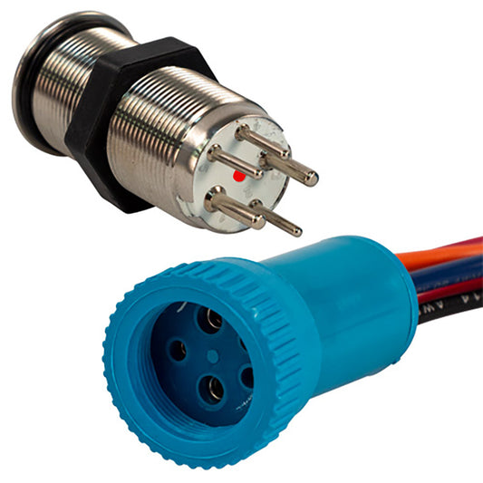 Bluewater 19mm Push Button Switch  OffOn Contact  BlueRed LED  1 Lead 905711131
