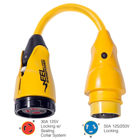 Marinco P50430 EEL 30A125V Female to 50A125250V Male Pigtail Adapter  Yellow P50430
