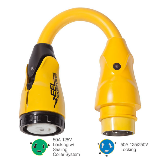 Marinco P504503 EEL 50A125V Female to 50A125250V Male Pigtail Adapter  Yellow P504503