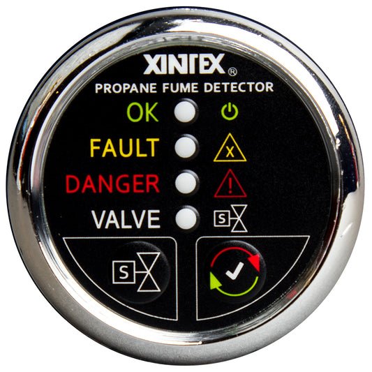 FireboyXintex Propane Fume Detector wAutomatic ShutOff  Plastic Sensor  No Solenoid Valve  Chrome Bezel Display P1CNVR