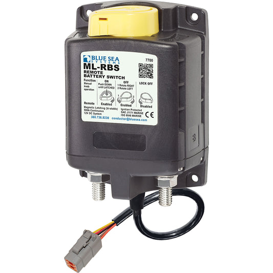 Blue Sea 7700100 ML Solenoid 12V 500A wManual Control  Deutsch Connector 7700100