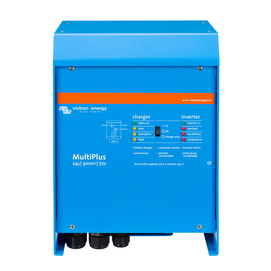 Victron Multiplus InverterCharger 24VDC  3000VA  120VAC w 70AMP Charger  50AMP Transfer Switch  UL Approved PMP242301102